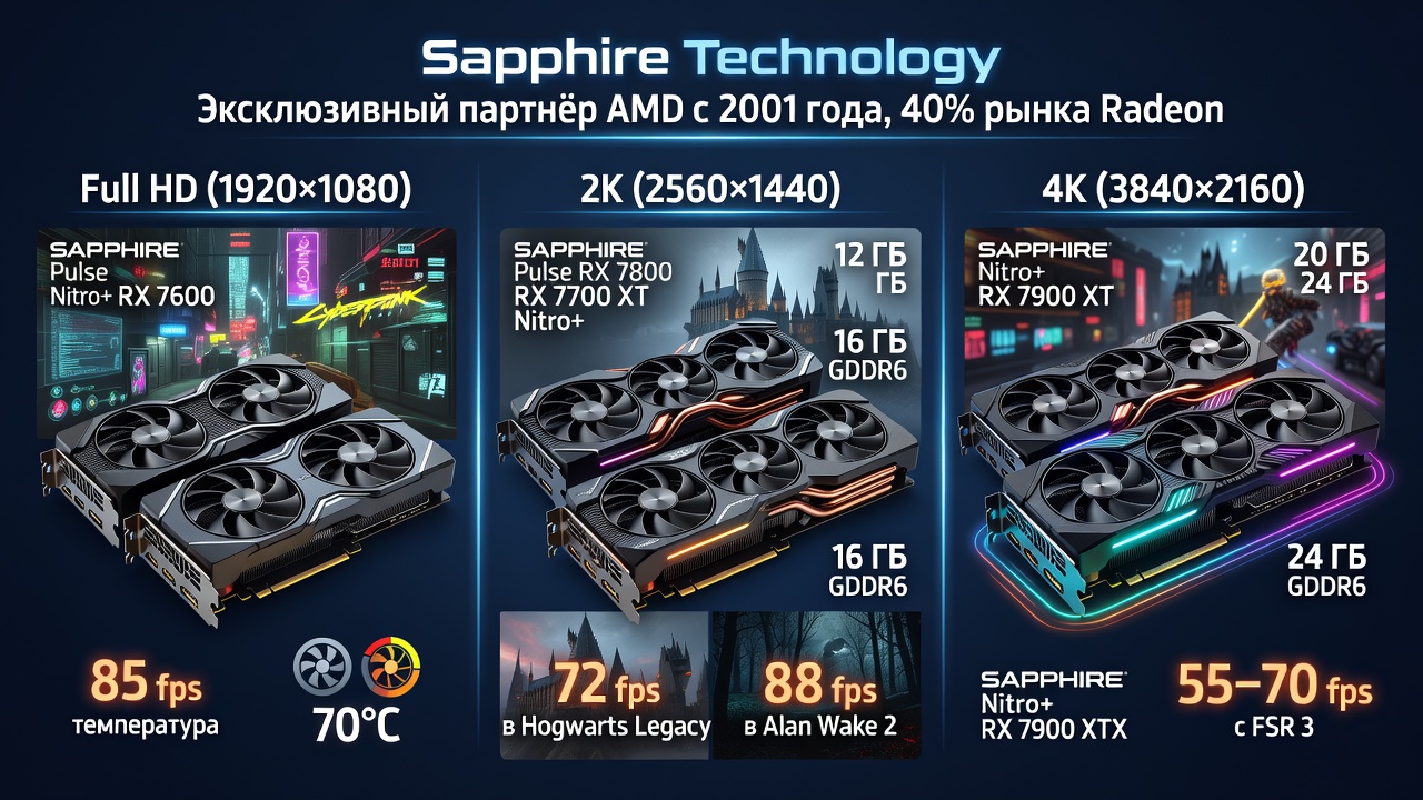 Топ видеокарты Sapphire для Full HD, 2K и 4K